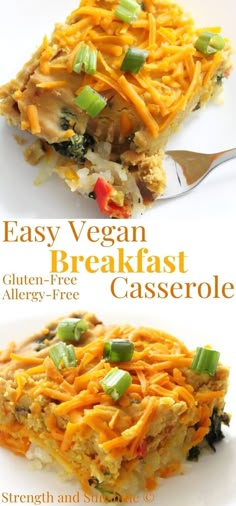 easy vegan breakfast casserole with cheese and vegetables