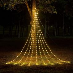 a lighted christmas tree in the middle of a park