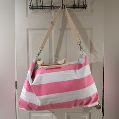 Pink And White Striped Victoria’s Secret Tote Bag, With A Longer Handle As Well As A Smaller Handle. Brand New Never Used. Victoria's Secret White Beach Bag, Victoria's Secret White Bag For Beach, White Crossbody Beach Bag For Travel, Trendy White Weekender Bag For Everyday Use, Victoria's Secret Pink Vacation Bag, Victoria's Secret Shoulder Bag With Removable Pouch For Travel, Victoria's Secret Pink Bags For Vacation, Trendy White Victoria's Secret Shoulder Bag, Everyday White Crossbody Beach Bag