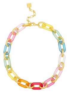 Weekend getaways were made for our girl, Candace. With iridescent colors and a classic link style, wear her for any adventure. -Length 18" -Extension 3" -Lobster Claw -Triple-Plated -Hypoallergenic -0.213 Lbs Multicolor Plastic Jewelry With Adjustable Chain, Multicolor Plastic Chain Jewelry, Trendy Yellow Chain Necklace, Lobster Claws, Red Blue Green, Hoco Dresses, Ring Collections, Our Girl, Collar Necklace