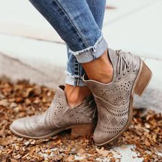 Susiecloths Laser Cutout Ankle Booties Laser Cutout, Zipper Heels, Buckled Heels, Wardrobe Inspiration, Lace Up Heels, Heeled Ankle Boots, Leather Slip Ons, Strap Heels, Style Board