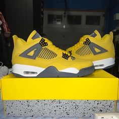 Brand New Jordan 4 Lightning Yellow Air Jordan 4 High-top With Air Cushioning, Air Jordan 4 High-top Leather With Air Cushioning, Modern Air Jordan 4 With Boost Midsole, Modern Low-top Air Jordan 4 Sneakers, Air Jordan 4 Streetwear With Perforations, Air Jordan 4 Perforated Lace-up For Streetwear, Sporty Air Jordan 4 With Perforations Lace-up, Air Jordan 4 Lace-up With Perforations For Streetwear, Air Jordan 4 Leather With Air Cushioning