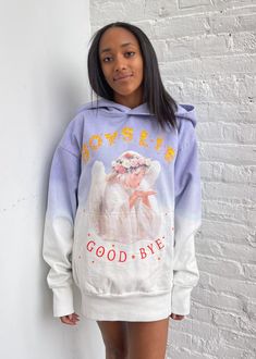 Boys Lie, GOODBYE! This iconic graphic just got a revamp in our best-selling Boys Lie hoodie body in the cutest new Spring colors. We teamed up with Boys Lie to give you this limited edition hoodie available EXCLUSIVELY at Rock N Rags. Once these are gone, they're gone for good so be sure to snag one ASAP! This hoodie features a gorgeous lavender to white ombré wash with a bright angel graphic that says "Boys Lie Good Bye". The back features the Boys Lie logo in large black print. "Boys fall in Cotton Graphic Print Hoodie For Loungewear, Purple Graphic Print Hoodie, Purple Graphic Print Hoodie Sweatshirt, Purple Hooded Sweatshirt With Graphic Print, Relaxed Fit Graphic Hoodie For Loungewear, Graphic Print Hoodie With Relaxed Fit For Loungewear, Graphic Print Relaxed Fit Hoodie For Loungewear, Trendy Purple Hoodie For Loungewear, Trendy Purple Loungewear Hoodie