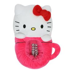 the hello kitty purse is pink and has a red bow on it's head