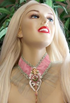 https://www.etsy.com/listing/596164529/cupid-lullaby-rococo-ribbon-necklace?ref=shop_home_active_18 Vintage Ribbon Necklaces For Party, Pink Vintage Choker Jewelry, Vintage Pink Choker Necklace, Ribbon Necklaces, Ribbon Choker, Ribbon Necklace, Tulle Tutu, Glass Buttons, Choker Necklaces