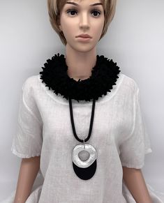 Black and silver statement necklace, bold necklace, lightweight necklace  This bold but super light necklace adds punch and confidence to dressy outfits and casual outfits Necklace: 31" long or 79 cm Plus an extender chain Pendant height: 4 3/4" or 120 mm Pendant width: 2 3/4" or 70 mm Weight: 2.4oz , or 68g Different chain length available upon request. Please add to notes on purchase  Please note that all measurements are approximate and colours may vary due to lighting.   Please check dimensi Modern Black Chain Necklace For Party, Chic Silver Long Necklace, Modern Black Necklace With Large Pendant, Light Necklace, Silver Statement Necklace, Bold Necklace, Silver Necklace Statement, Dressy Outfits, Chain Pendant