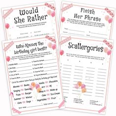 two printable birthday party games for girls