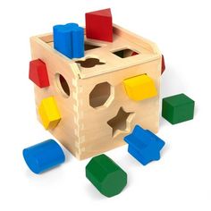 a wooden block toy with different colored blocks