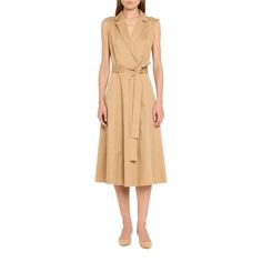 Carolina Herrera trench dress with self belt Notch lapels; button front Sleeveless Side slip pockets Midi length Fit and flare silhouette Cotton/elastane Made in Italy Chic Sleeveless Belted Dress For Daywear, Spring Workwear Dress With Self Belt, Spring Dress With Self Belt For Work, Sleeveless Belted Dress For Work, Spring Workwear Belted Dress, Spring Sleeveless Tie Waist Work Dress, Sleeveless Dress With Tie Waist For Spring Workwear, Fitted Collared Sleeveless Dress For Work, Sleeveless Belted Shirt Dress For Work