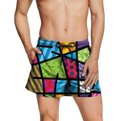 BRITTO Shorts - LIME GREEN LANDSCAPE - MEN Composition: 100% Polyester Underwear: 100% Polyamide Made in Brazil Contains underwear, side pockets and back pocket. Fabric with quick drying technology, personalized cords with metal ferrule. Comes with satchel for storage. Dive into vibrant style with our new swim trunks featuring a print inspired by Romero Britto's "Colorful Landscape." These swim trunks showcase bold colors and playful patterns that capture the joy and energy of nature through the artist's eyes. Crafted for comfort and designed to stand out, they're perfect for making a splash at the beach or pool. Embrace the fun and lively spirit of Britto’s art with every pair. *Comes with satchel for storage. *For additional questions about sizing please take a look at the size charts wi Multicolor Sports Shorts With Pockets, Sporty Multicolor Leisure Bottoms, Sporty Multicolor Outdoor Bottoms, Sporty Multicolor Bottoms For Outdoor, Green Swim Trunks With Pockets, Sporty Green Swim Trunks With Side Pockets, Green Swim Trunks With Pockets For Outdoor, Multicolor Outdoor Bottoms With Pockets, Green Beachwear Bottoms With Pockets