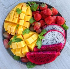 a plate filled with different types of fruit