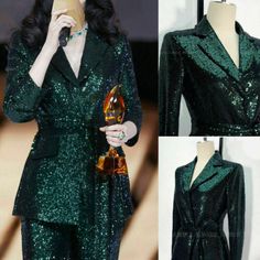 Prom Pantsuit, Semi Formal Outfits For Women Parties, Formal Outfits For Women Parties, Suits For Women Prom, Emerald Green Outfit, Semi Formal Outfits For Women, Glitter Suit, Sequin Suit, Outfits For Ladies