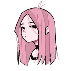 a drawing of a girl with pink hair