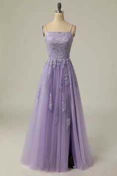 Light Purple Tulle Straps Long Party Dress With Lace, A-line Floor Length Evening Dress on Luulla Cottagecore Prom Dress Purple, Prom Dresses Lilac Lavender, Simple Purple Prom Dress, Light Purple Dress Formal, Light Purple Long Dress, Pastel Purple Prom Dress, Purple Dress Prom, Light Purple Prom Dresses, Formal Purple Dress