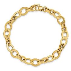 14k Yellow Gold Link Bracelet 7.75 Inch Fancy Fine Jewelry Gifts For Women For Her Classic Bracelet Jewelry With Rolo Chain, Classic Jewelry Bracelet With Rolo Chain, Classic Rolo Chain Bracelets, Formal Rolo Chain Bracelet Jewelry, Yellow Gold Metal Bracelets With Cable Chain, Modern Bracelets With Rolo Chain And Oval Link, Modern Jewelry With Rolo Chain And Oval Links, Modern Link Bracelet With Rolo Chain, Classic Metal Bracelets With Cable Chain