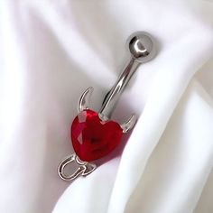 Super cute y2k 2000s silver diamond rhinestone red heart devil belly piercing ring bar.  Surgical steel  FREE STANDARD UK SHIPPING Red Metal Body Jewelry As A Gift, Red Metal Body Jewelry For Gift, Trendy Metal Body Jewelry For Gifts, Novelty Jewelry For Valentine's Day Party, Silver Belly Rings For Valentine's Day, Y2k Heart-shaped Valentine's Day Jewelry, Valentine's Day Gift Silver Belly Rings, Valentine's Day Y2k Heart Jewelry, Valentine's Day Heart Shaped Y2k Jewelry