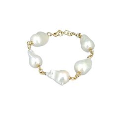 Embrace Timeless Elegance with our Freshwater Baroque Pearl Bracelet in Gold, a stunning fusion of natural beauty and luxurious design. Featuring lustrous, irregularly shaped baroque pearls, each one unique in its organic form, this bracelet is a celebration of individuality and elegance. The pearls are complemented by bold gold connectors, adding a touch of sophistication and warmth to this classic piece. The distinctive shape of baroque pearls offers a modern twist on traditional pearl jewelry Luxury Baroque Pearl Jewelry With Oyster Bracelet, Elegant Single Strand Baroque Pearl Bracelets, Baroque Pearl Drop Bracelet, Formal Baroque Pearl Drop Bracelet, Baroque Pearl Charm Bracelet, Elegant Single Strand Baroque Pearl Bracelet, Baroque Pearl Bracelet With Pearl Drop In Pearl White, Pearl White Baroque Pearl Bracelet With Pearl Drop, Yellow Gold Pearl Bracelets With Pearl Drop