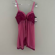 Nwt French Affair Babydoll Women’s Size L Push Up Bra, Adjustable Straps Fitted Purple Coquette Sleepwear, Purple Camisole For Daywear, Purple Camisole For Sleepover, Pink Underwire Sleepwear, Coquette Purple Sleeveless Sleepwear, Purple Sheer Sleeveless Sleepwear, Gold Slip Dress, Holiday Lingerie, Dress Extender