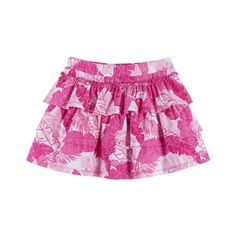 Effortlessly fill her drawers with this two-piece Girls Pink Palm Skort Set! The skort has an elastic waistband and tiered ruffle design, and the t-shirt boasts cute ruffled short sleeves, making this set perfect for any summer day. This set is sure to make dressing your little one a breeze! Palm Leaf Design, Ruffle Design, Print Shorts, Palm Print, Boys Jacket, Summer Day, Shorts Set, Hat Sizes, Pink Girl