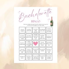 a wine themed bachelor party game is shown with the words bachelor and a pink heart