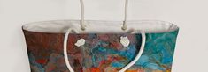 "My Oversized Rope Handle Tote is perfect for a day at the beach, a weekend getaway or out on the town. The wide-mouthed, durable bag with my abstract art holds a generous amount of your gear and is easily held by the thick rope handles. - All Over Print - Flat T-Bottom - Cream Colored 27\" Rope Handles - Metal Grommets - Cream Sheeting Interior Lining - 24 in wide, 13 in tall, 5 in deep They are individually printed with my abstract art using the most advanced digital printing technology. Dye-s Summer Canvas Beach Bag With Adjustable Strap, Multicolor Canvas Travel Bag For Summer, Bohemian Canvas Shoulder Bag For Beach, Bohemian Beach Bag Made Of Canvas, Canvas Beach Bag With Adjustable Strap, White Coastal Bags For Everyday Use, Multicolor Canvas Bag For Vacation, White Canvas Beach Bag, White Coastal Beach Bag For Travel