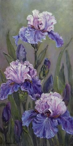 painting of purple flowers with green leaves