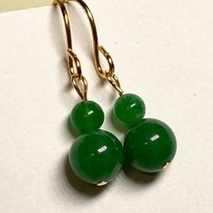 Green Jade Stone Earrings Gold Plated Dangle Round Bead Malaysian Dark 4-6mm Elegant Jade Round Beads Jewelry, Elegant Jade Jewelry With Round Beads, Elegant Round Earrings With Dangling Beads, Classic Green Jewelry With 8mm Beads, Elegant Jade Beaded Jewelry, Green Long Drop Jewelry With Dangling Beads, Elegant Jewelry With Dangling Round Beads, Elegant Green 8mm Beads Jewelry, Elegant Green Jewelry With 8mm Beads