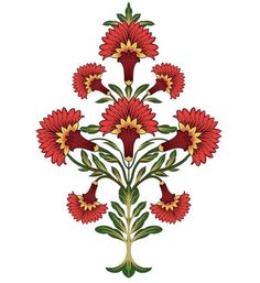 a red and yellow flower arrangement on a white background