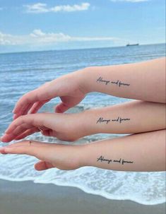 Always Best Friend Tattoos, Matching Tattoos For Mom Daughter And Aunt, Best Friends Forever Tattoos, Mom Daughter And Sister Tattoos, Sister Tattoos Always And Forever, Sisters Forever Tattoos, Small Matching Hand Tattoos For Best Friends, Whatever Forever Tattoo, Wrist Tattoos For Mom And Daughter