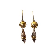 Elegant Early 19th Century  hand made  18k Gold Portuguese Filigree Bomb drop earrings with a hook front hinge . with amazing work,  not Stamped ,they can be detached and used both way  3.8 grams .1.5" H by 0.25" w by 0.25" D Antique 14k Gold Hallmarked Earrings, Victorian Hallmarked 14k Gold Earrings, Antique Yellow Gold Drop Earrings, Victorian 14k Gold Filigree Earrings, 14k Gold Victorian Filigree Earrings, Antique Hallmarked 14k Gold Earrings, Victorian Yellow Gold Earrings With Intricate Design, Victorian Yellow Gold Drop Earrings, Victorian 14k Gold Drop Earrings