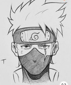 a drawing of the character naruta with his face covered in a bandana