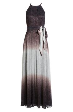 A tie detail wraps around the Empire waist of this shimmering ombré gown rendered in a timeless A-line silhouette. 58" length (size 8) Hidden back-zip closure Jewel neck Sleeveless, with cutaway shoulders Partially lined 55% polyester, 45% metallic fibers Hand wash, dry flat Imported Ombré Gown, Ombre Gown, Alex Evenings, Jewel Neck, Empire Waist, Black Silver, A Line, Hand Wash, Nordstrom