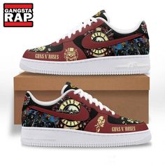 Guns N Roses Music Air Force 1 Sneaker Shoes Experience the perfect fusion of music and streetwear with the Guns N Roses Music Air Force 1 Sneaker Shoes. This limited edition footwear is designed for fans of the iconic rock band, ensuring you step out in style while paying homage to their legendary legacy. Crafted by Nike, these Air Force 1 sneakers boast a custom design that captures the essence of Guns N’ Roses, making them a must-have for collectors and music enthusiasts alike. These sn Urban Skate Shoes With Graphic Print And Round Toe, Urban Round Toe Skate Shoes With Graphic Print, Urban Graphic Print Skate Shoes With Round Toe, Graphic Print Synthetic Sneakers For Streetwear, Graphic Print Skate Shoes For Streetwear, Fade-resistant Custom Sneakers With White Sole For Streetwear, Fade-resistant Custom Sneakers With Round Toe For Streetwear, Urban Fade-resistant Skate Shoes For Streetwear, Custom Fade-resistant Lace-up Sneakers For Streetwear