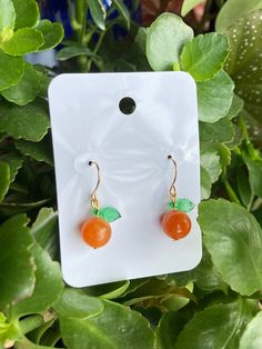 Berry Earrings, Fruit Orange, Whimsical Jewelry, Beaded Leaf, Fruit Earrings, Orange Earrings, Orange Fruit, Earrings Christmas, Wedding Jewelry Earrings