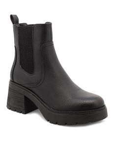 in stock Heel Chelsea Boots, Heeled Chelsea Boots, Mia Shoes, Sneaker Dress Shoes, Dress With Sneakers, Black Booties, Pull Tab, Stacked Heel, Fall And Winter