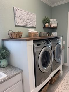 a washer and dryer in a laundry room