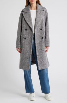 Look forward to the cooler seasons in this versatile bouclé coat detailed with oversized patch pockets. Double-breasted button closure Notched lapels Front patch pockets Lined 100% polyester Dry clean Imported Grey Wool Coat, Boucle Coat, Nordstrom Store, Wool Coat, Lucky Brand, Patch Pocket, Double Breasted, Dry Clean, Nordstrom