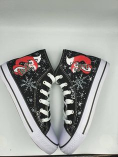 Painted Christmas hi tops with beautiful foxes •Shoes are hand painted with professional water resistant textile paint -      This model is available as low tie sneakers ( sizes EU 36,37,38,39,40,41) •Shoes are Comfortable to Wear & Easy to Maintain- This shoes can be washed in machine - up to 30 degrees•Customization is also possible as per your taste and preferenceYou can have your name or favorite sentence on it!DIFFERENT SIZES FOR WOMEN'S FOOTWEAR:EU size 36 ≈ US size 5 ≈ UK size 4 ≈ 22, Personalized Sneakers, Painted Fox, Shoes Customized, Customized Shoes, Textile Paint, Tie Sneakers, Fox Shoes, Women's Footwear, Hi Top