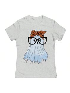 COMFY & COOL: Nearly There offers graphic shirts made of materials that are durable, comfortable, and easy to care for. Whether you're looking for a funny, inspirational, or pop-culture-inspired graphic shirt, we've got you covered.Nearly There Ghost Cute Glasses Fall Halloween Graphic Ladies Cotton T-Shirt Grey Casual  Short Sleeve  Animal,Cartoon,Letter    Women Clothing, size features are:Bust: ,Length: ,Sleeve Length: Spooky T-shirt With Funny Print In Relaxed Fit, Spooky Relaxed Fit T-shirt With Funny Print, Casual Halloween T-shirt With Graphic Print, Trendy T-shirt With Funny Print For Fans, Spooky Cotton T-shirt For Fan Merchandise, Casual Halloween T-shirt With Letter Print, Casual Halloween Letter Print T-shirt, Spooky Cotton Shirt With Funny Print, Trendy Halloween Graphic T-shirt