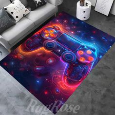 a rug with a video game controller on it