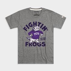 a t - shirt with the words fightin'frogs printed in purple on it