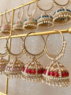 Indian Pakistani Jewelry: Jhumka Hoop Earrings Multicolor Handmade Drop Bridal Earrings, Handmade Multicolor Drop Bridal Earrings, Handmade Dangle Hoop Earrings For Party, Red Hoop Jewelry For Wedding, Traditional Small Hoop Multicolor Earrings, Traditional Multicolor Small Hoop Earrings, Handmade Multicolor Bridal Earrings For Gift, Handmade Multicolor Bridal Earrings For Wedding, Adjustable Single Hoop Earring For Weddings