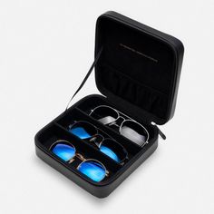 3-Frame Sunglasses Travel Case Luxury Portable Black Cases, Black Luxury Portable Cases, Luxury Black Portable Cases, Black Rectangular Travel Accessories For Storage, Black Rectangular Travel Storage Accessories, Luxury Black Travel Accessories With Zipper, Modern Black Rectangular Travel Accessories, Compact Travel Cases With Zipper Closure, Modern Zipper Closure Storage Cases