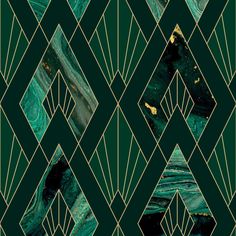 an art deco design with green and gold colors