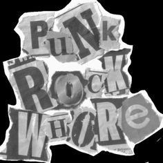 the words punk rock are written in black and white