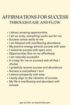 affirmations for success throughlease and flow with the words affirmations