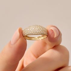 14k 10k 18k Solid Gold with Tiny Pave Real Natural Diamonds Dome Thick Pinky Statement Ring is available in Yellow White Rose Gold. Whether you're attending a special event or simply adding a touch of luxury to your everyday look, this ring is a captivating choice. Features * Made to Order * 14k Solid Gold (also in 10k, 18k) * Band Options; Yellow Gold, White Gold Rose Gold * Top Width: 7.90 mm * Bottom Width: 2.90 mm * Thickness: 1.75 mm * Gemstone: Genuine White Diamond * Gem Color and Clarity Fine Jewelry Rings With Brilliant Cut And Thick Band, Gold Dome Ring With Vs Clarity Diamond, Fine Jewelry Dome Ring With Vvs Clarity, Fine Jewelry Rings With Vvs Clarity And Thick Band, Fine Jewelry With Brilliant Cut Thick Band, Gold Diamond Jewelry With Thick Band, 14k Gold Open Ring With Pave Setting, Vvs Clarity Thick Band Fine Jewelry Ring, Fine Jewelry Dome Ring With Vs Clarity Diamond