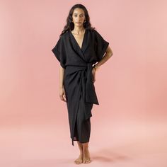 Linen Wrap Dress, Summer In The City, Kimono Style, Gifts For New Mums, Pearl Jewellery Earrings, Black Wrap Dress, June Birth Stone, Kimono Fashion, Independent Designers Fashion