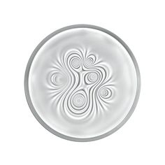 a white circular object with swirls and circles on the center, against a white background