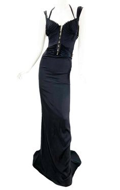 For Sale on 1stDibs - Iconic Tom Ford for Gucci Silk Stretch Black Corset Maxi Dress Gown F/W 2003 Runway Collection Italian size 38 This sexy dress features a corset top and Elegant Formal Ruched Corset, Elegant Ruched Corset For Formal Occasions, Formal Ruched Fitted Corset, Luxury Fitted Evening Dress With Boned Bodice, Elegant Evening Corset With Boned Bodice, Elegant Corset With Boned Bodice For Evening Dress, Elegant Corset With Boned Bodice, Elegant Fitted Floor-length Corset, Elegant Floor-length Evening Corset